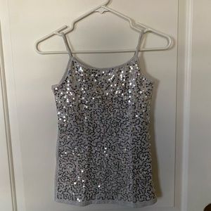 BRAND NEW Justice Sparkly Grey Cami Top with Built in Bra